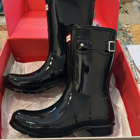 NIB HUNTER women’s original short gloss black rain boots size 10 - Picture 3 of 6